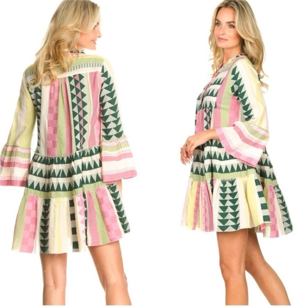 Devotion Twins Ella cotton mini dress in multi ibiza size small